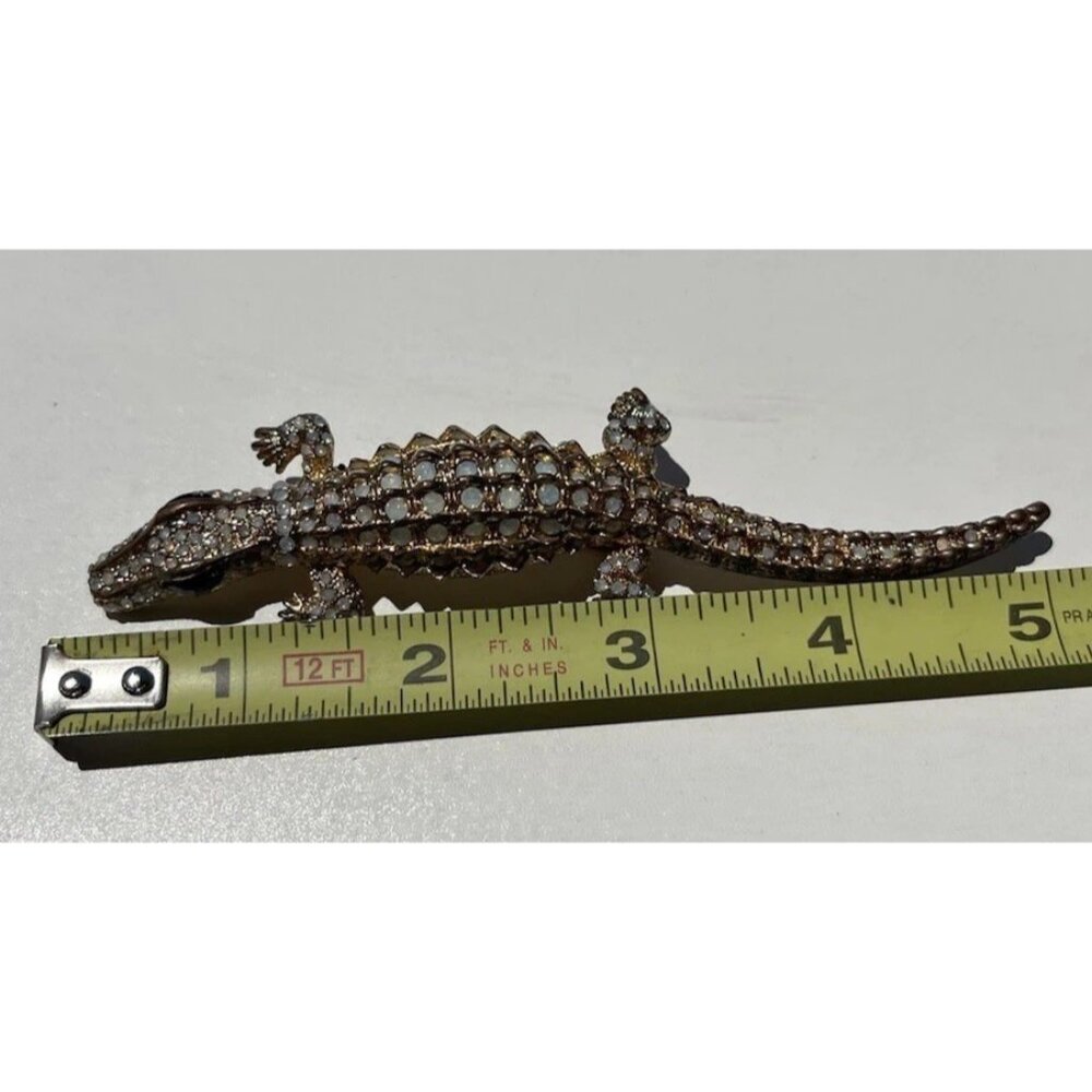 Vintage Alligator Stone Brooch Pendant Gold Tone Pin Women’s Sz 5” RARE - Picture 6 of 8